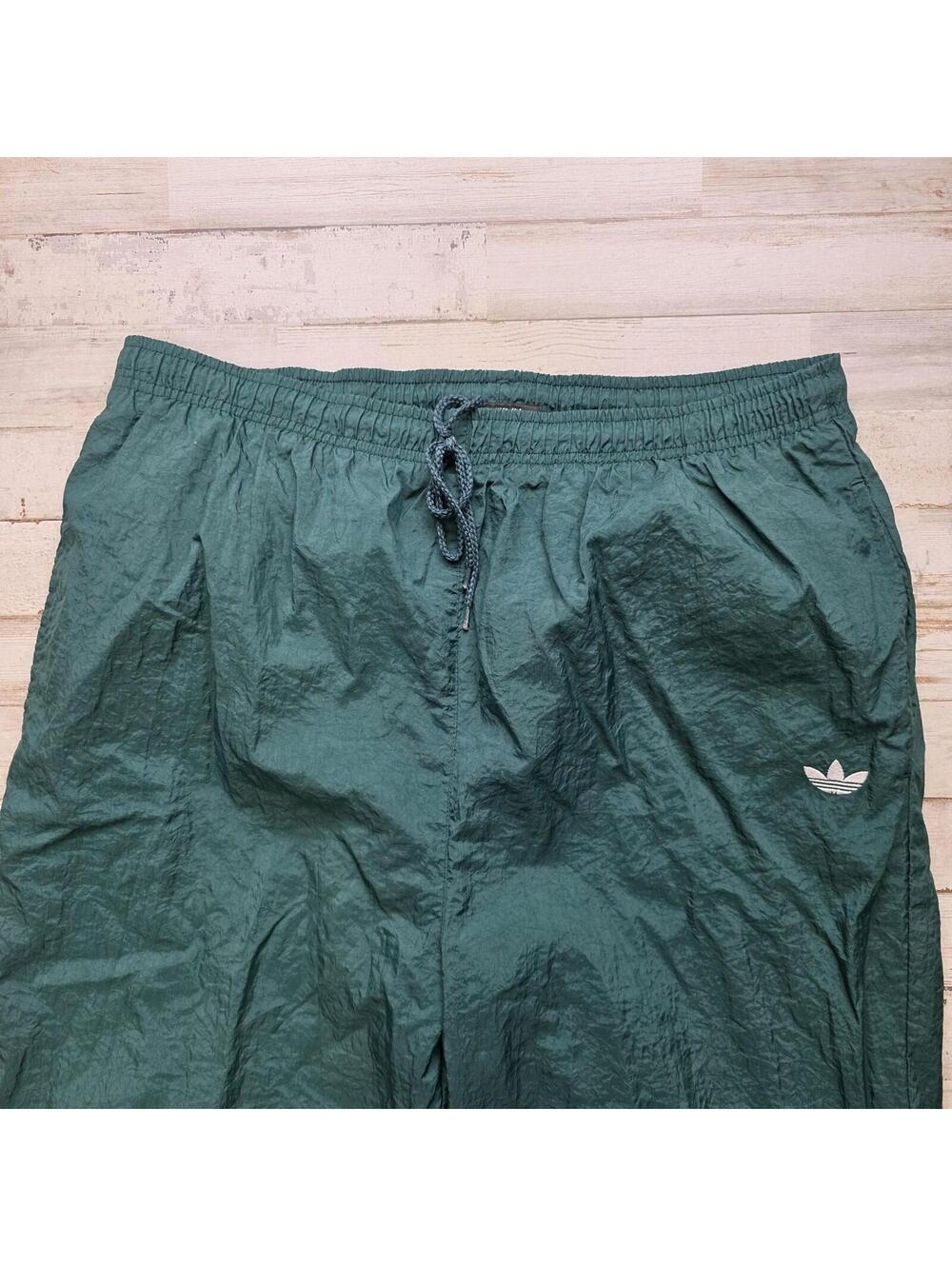 Vintage Y2K 90s Adidas Men’s XL Nylon Green Lined WarmUp Track Pants Zip Cuff - Picture 2 of 7